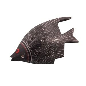 Vintage Carved Wood Hand Painted Angelfish Statement Brooch Pin 4"